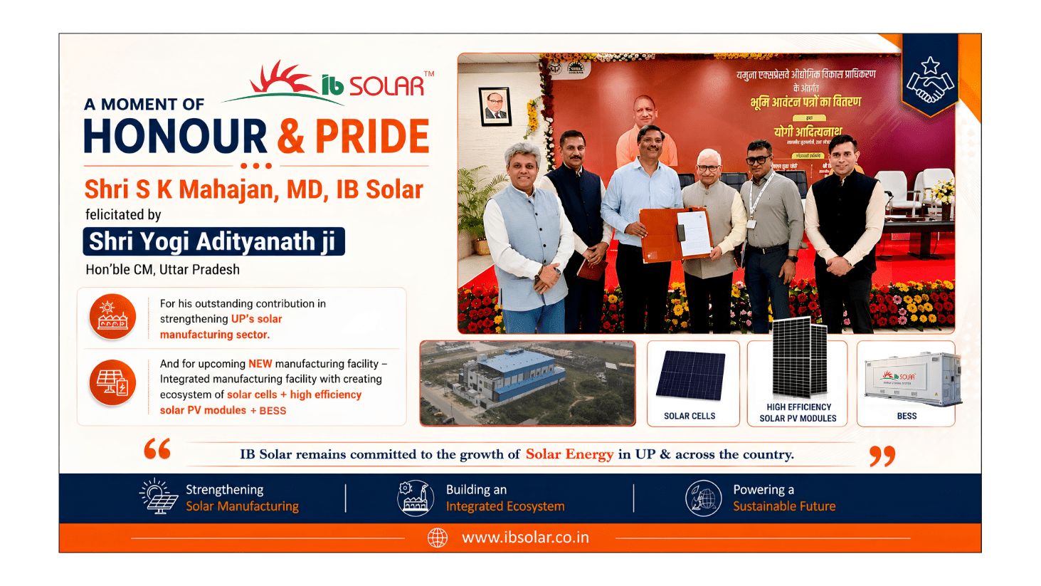 IB Solar MD Shri S K Mahajan Felicitated by CM Yogi Adityanath